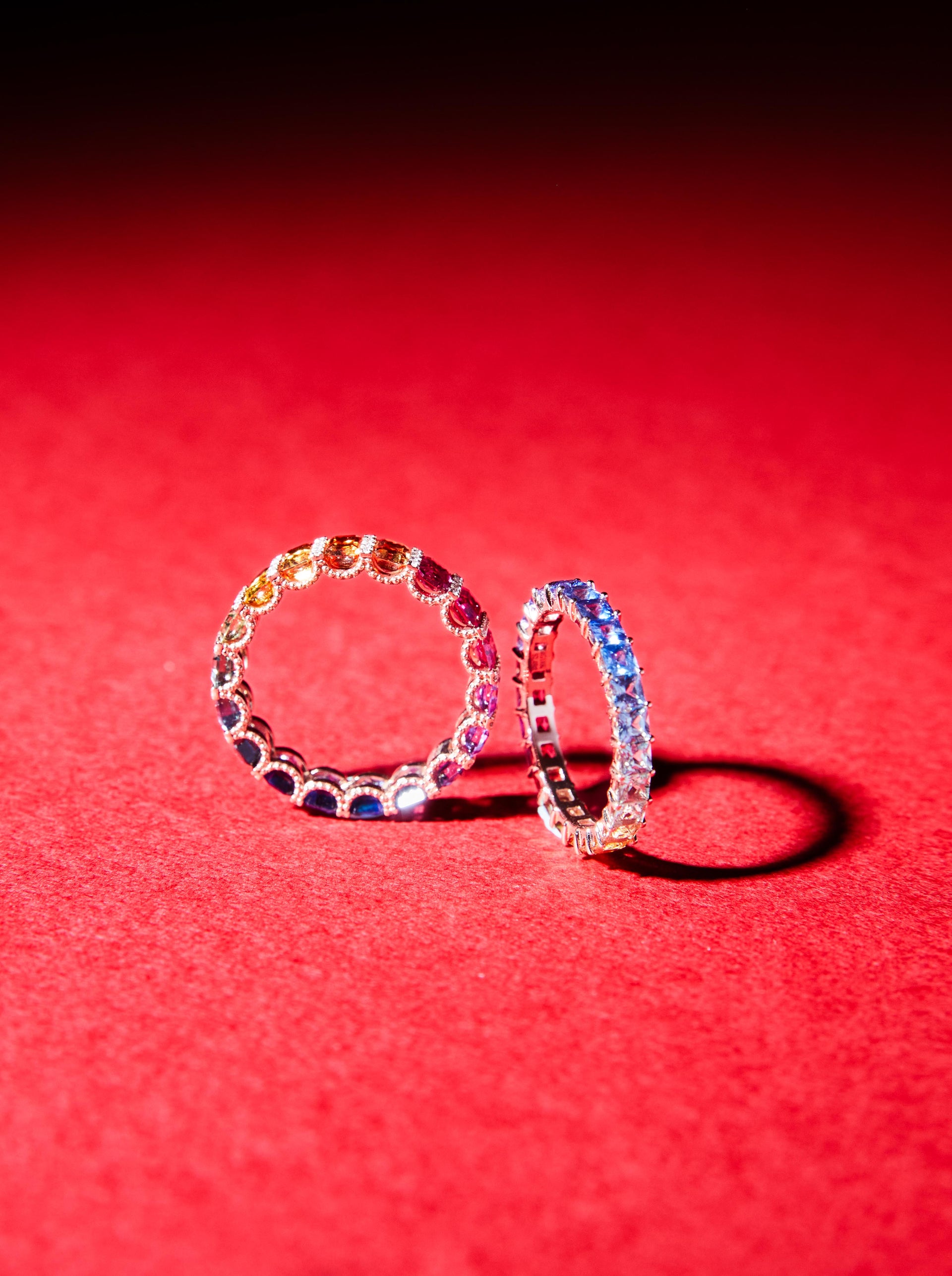 公主方車工彩虹藍寶石排鑽戒