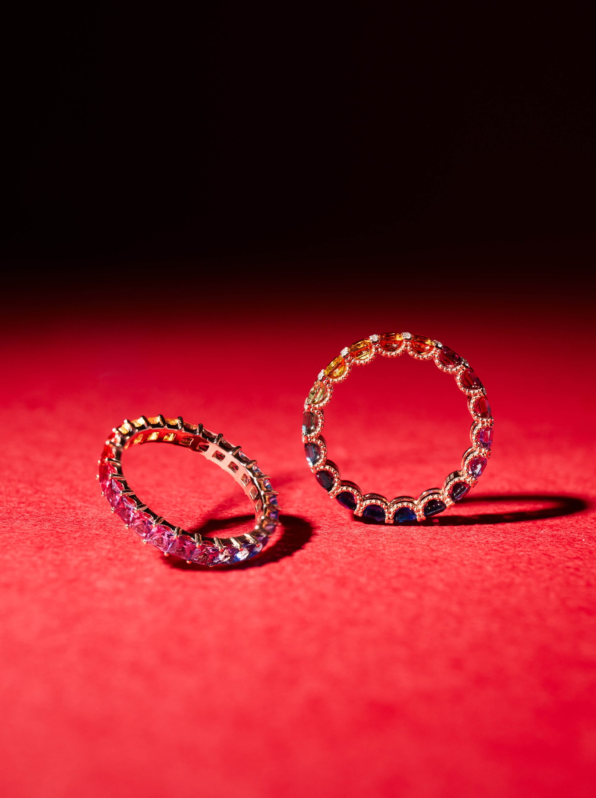 公主方車工彩虹藍寶石排鑽戒