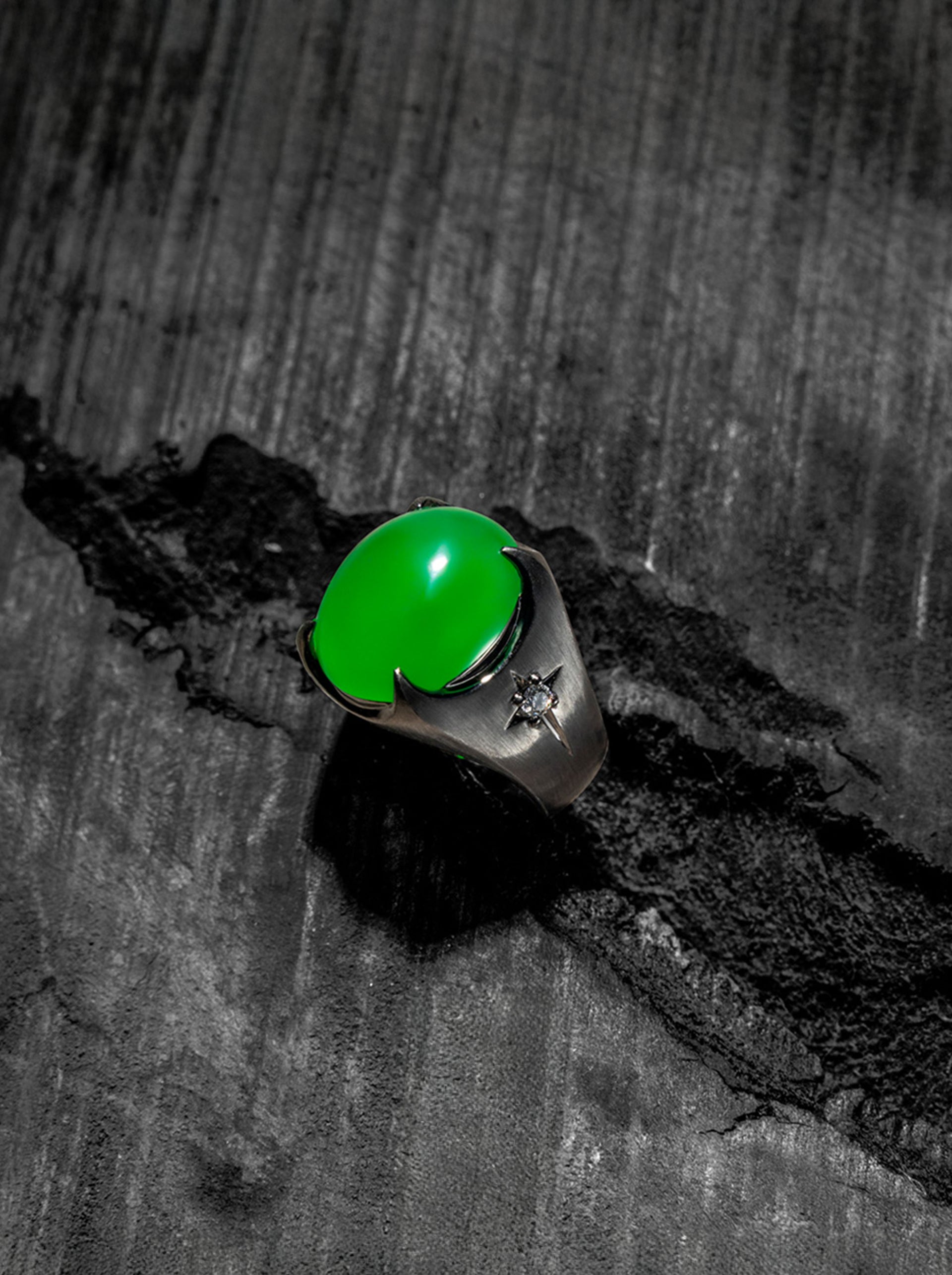 守護｜翡翠鉑金鑲鑽戒指